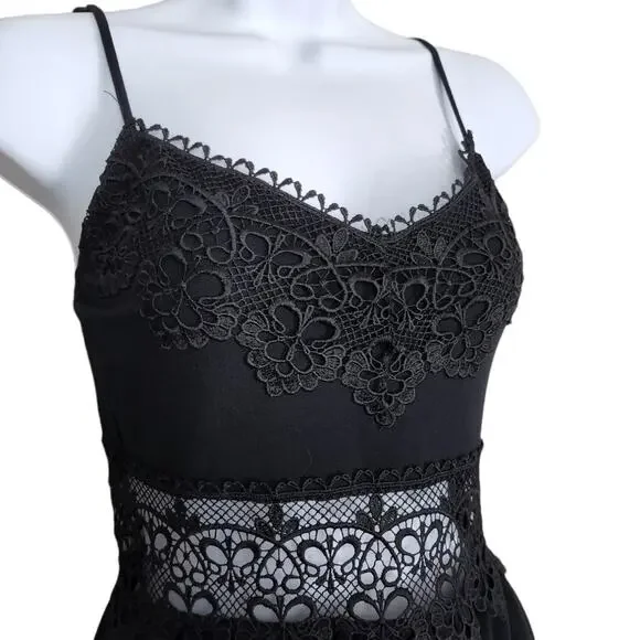TopShop Black Lace Crochet Insert Sundress Size 4 - Picture 4 of 10